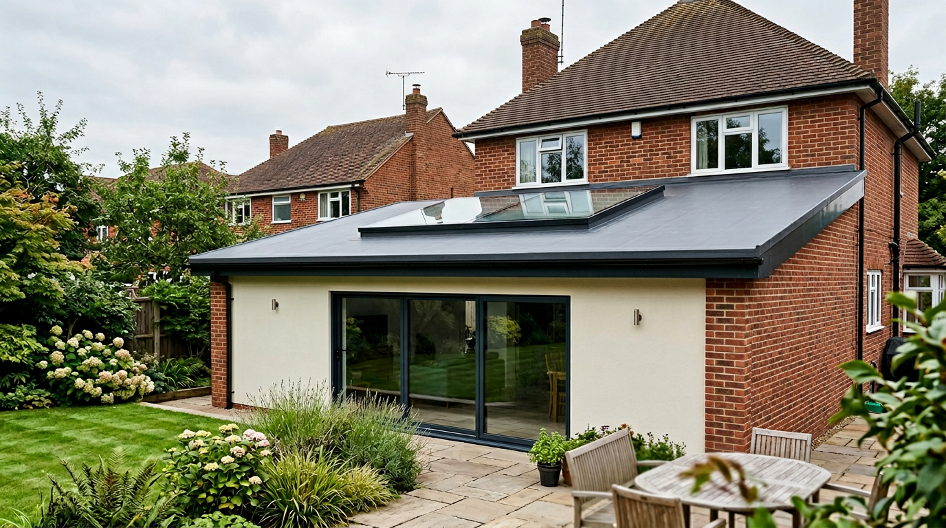 Large flat rooflight over living space