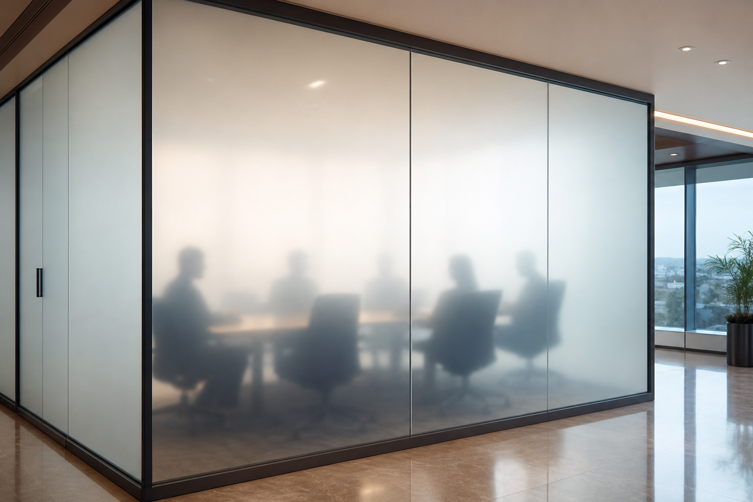 Privacy smart glass in frosted state