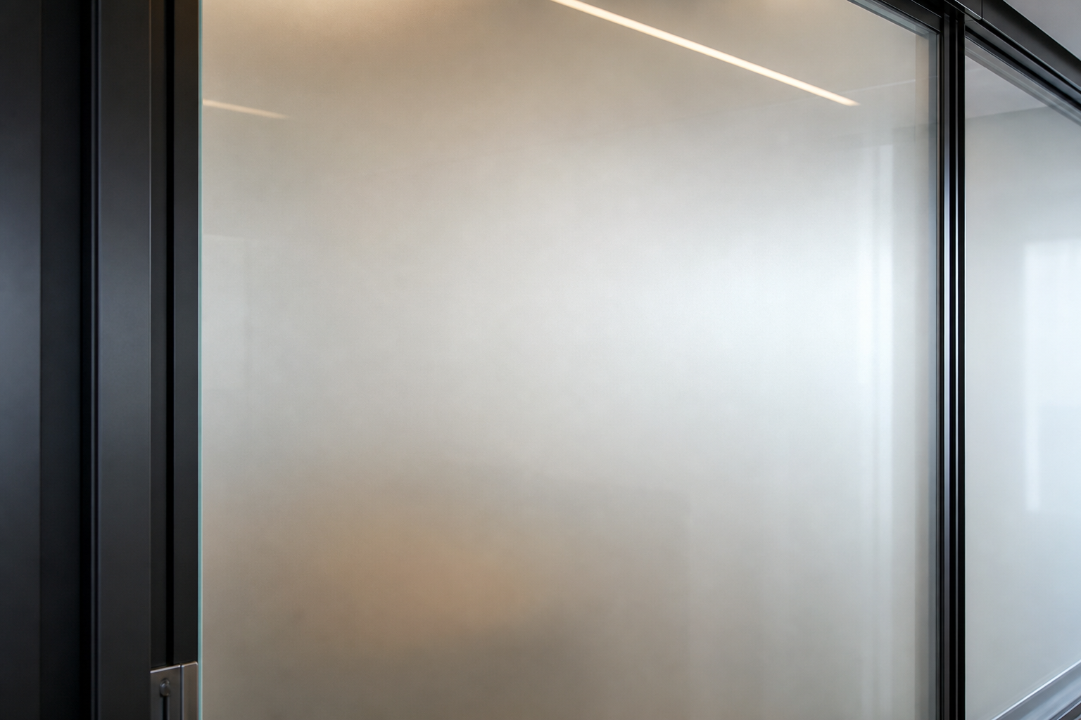 Same panel in clear state showing switchable privacy glass in modern home