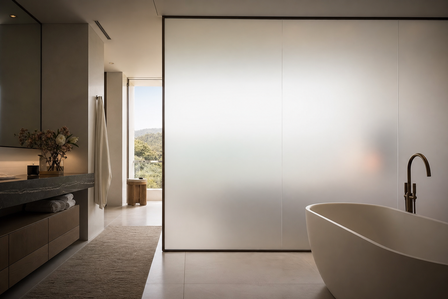Detail of slim aluminium head track for residential smart glass partition