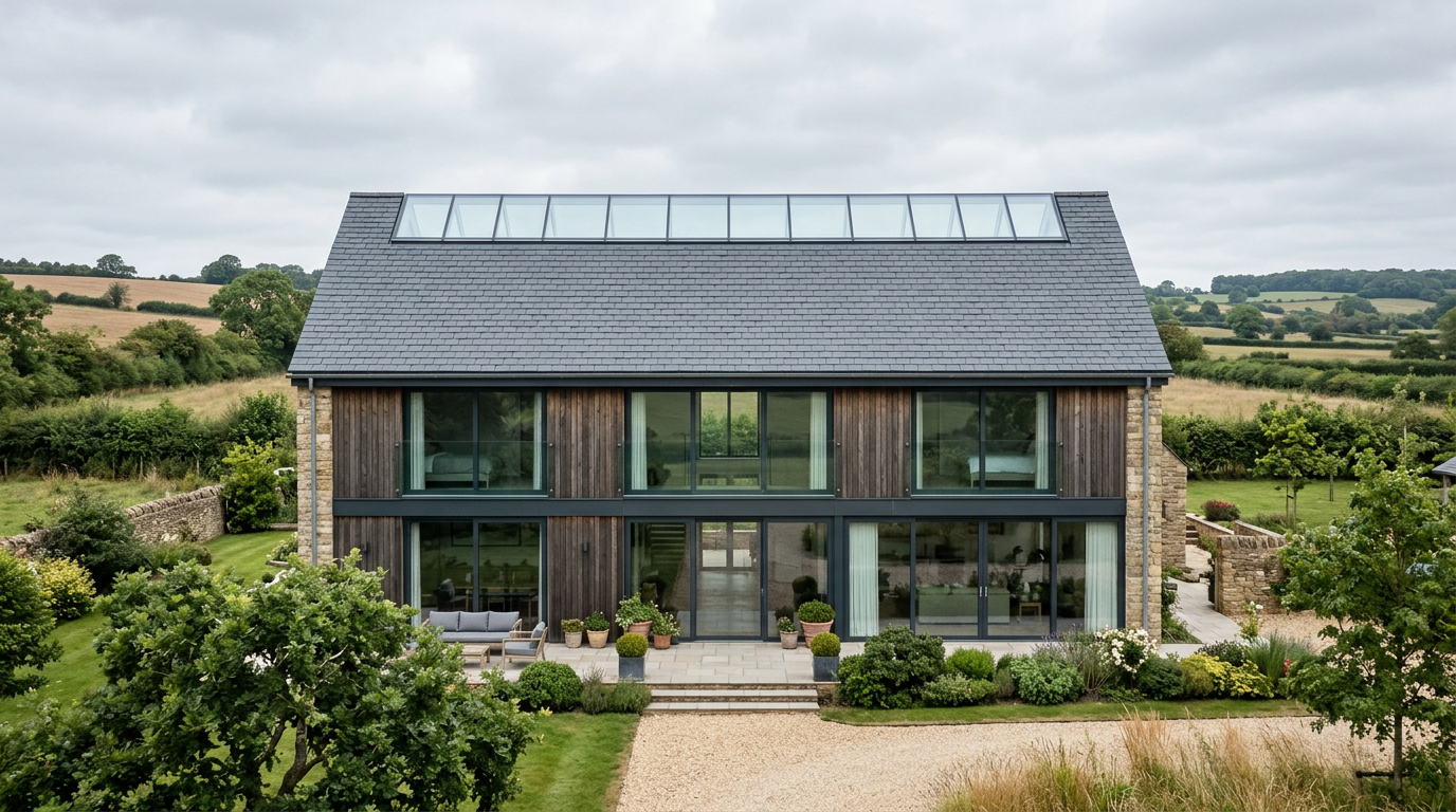 Ridge rooflight on a contemporary pitched roof