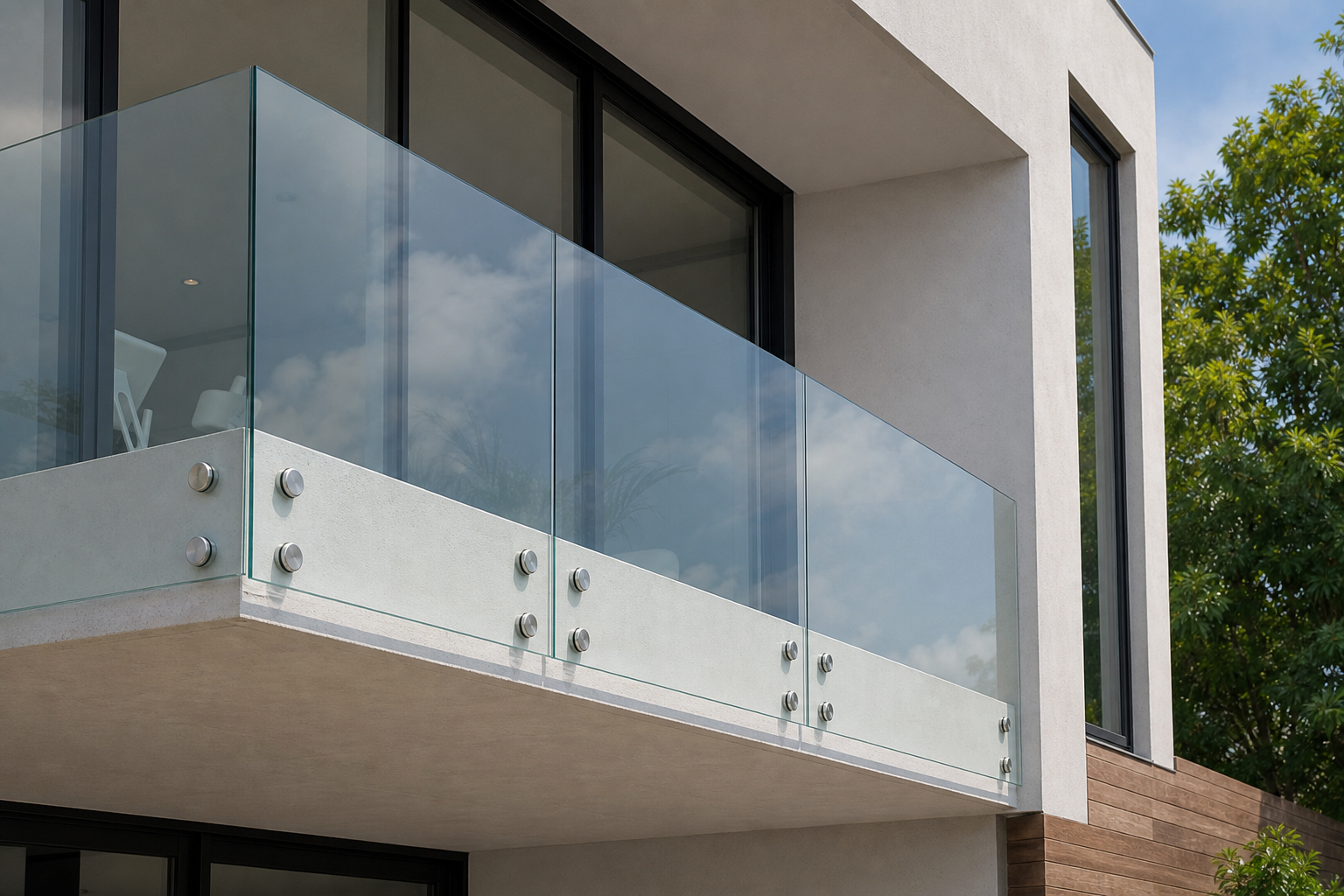 Side-fixed glass balustrade on external stairs