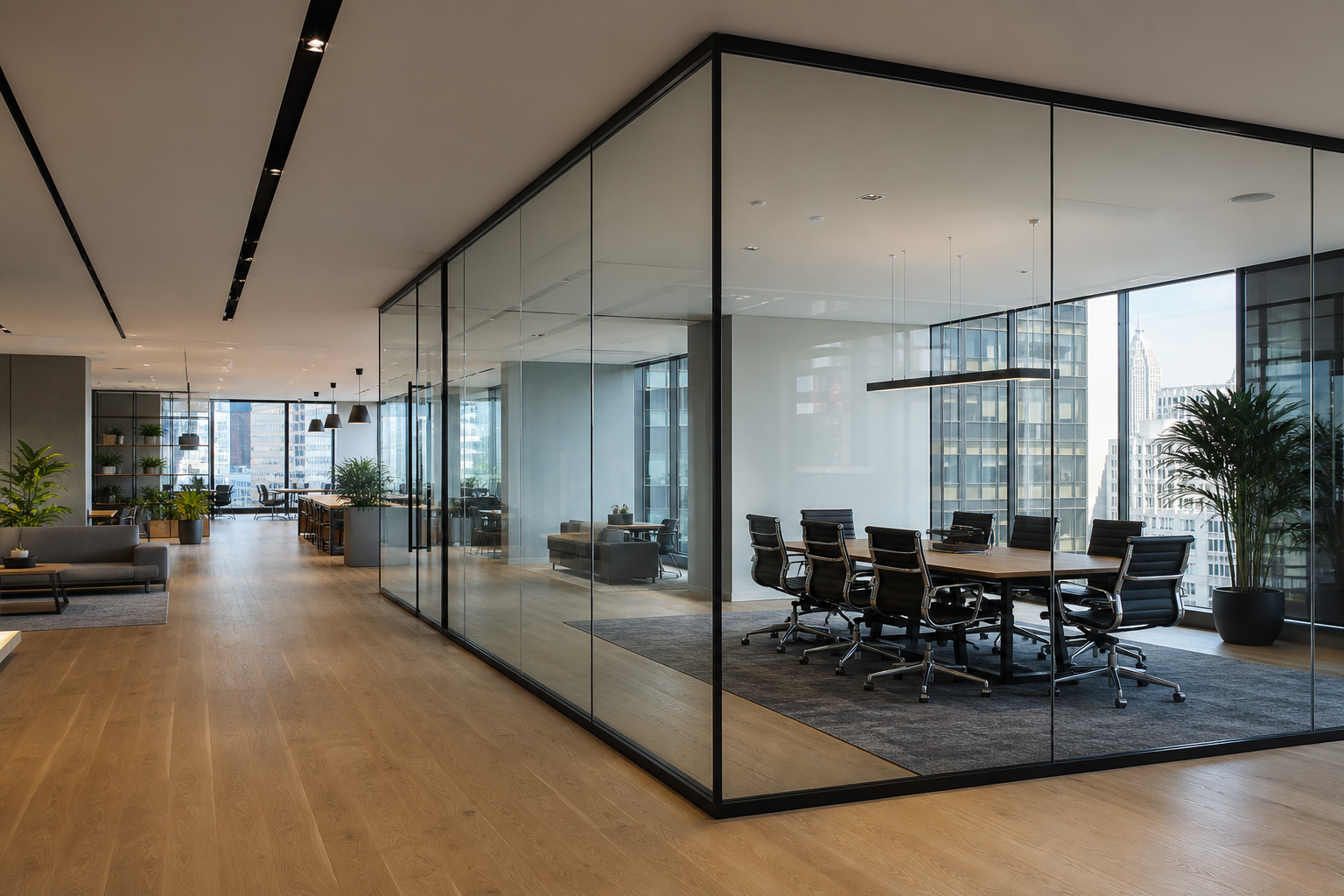 Smart glass office partition