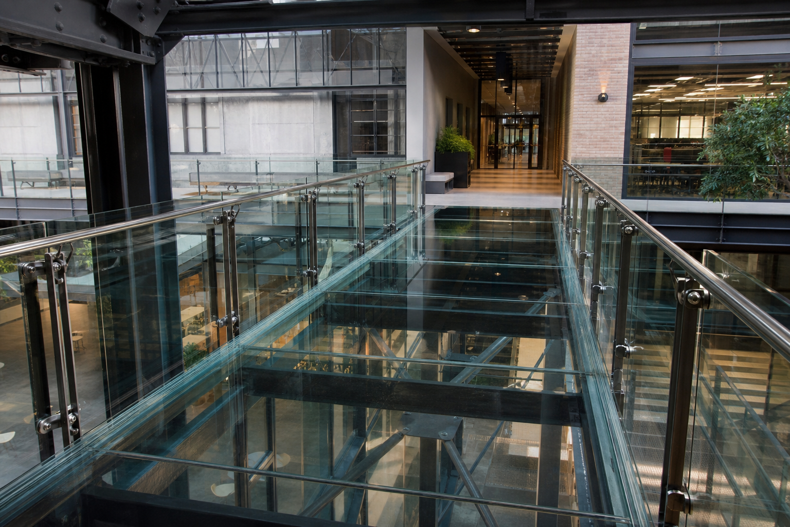 Structural glass floor bridge