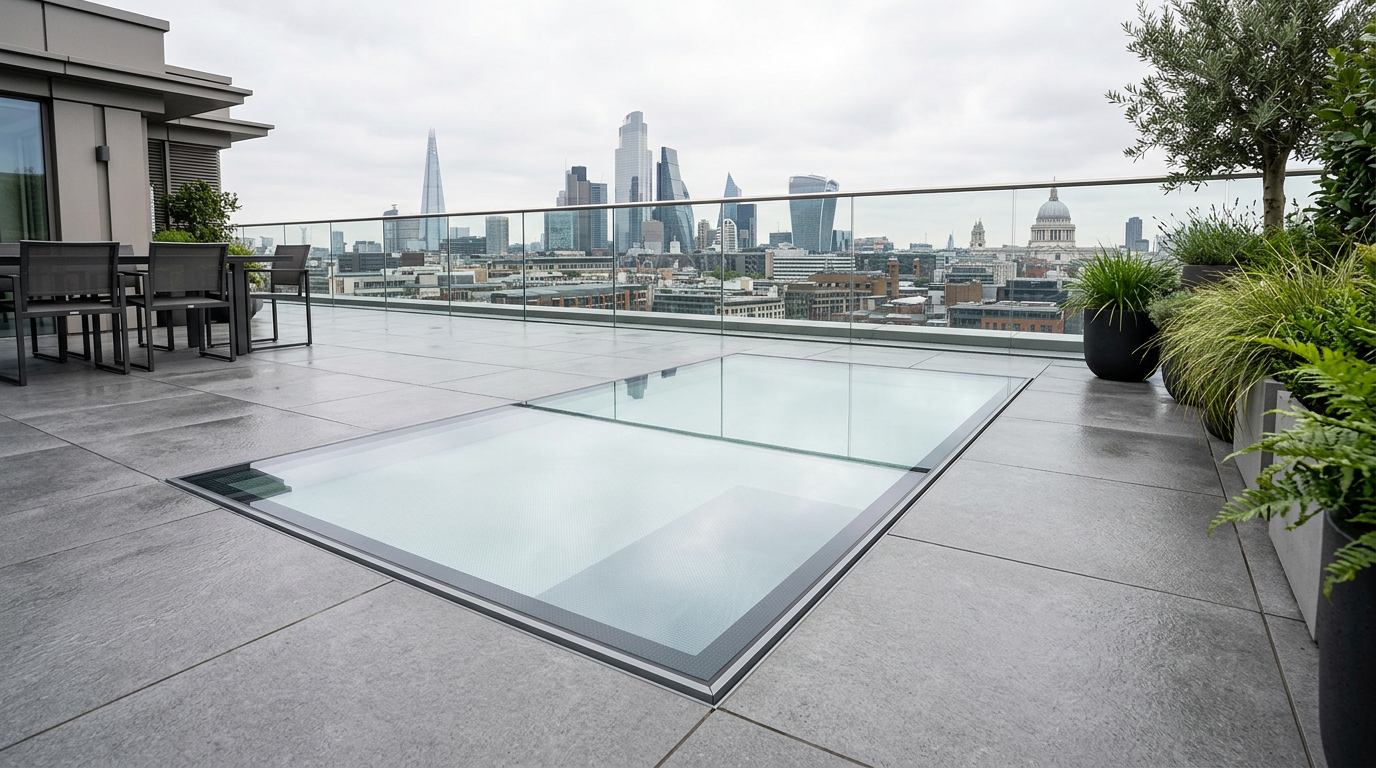Walk-on rooflight on a terrace